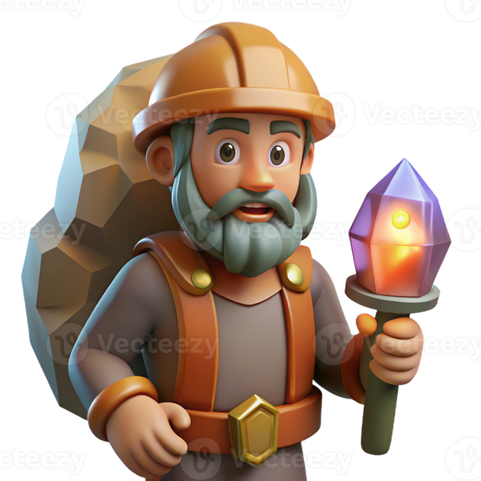 dramatic artistic A Stoic Dwarf Miner Holding a Glowing Ge genuine png