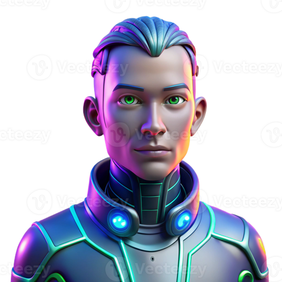 wonderful traditional Portrait of a Cyborg with Glowing Blue Ci detailed png