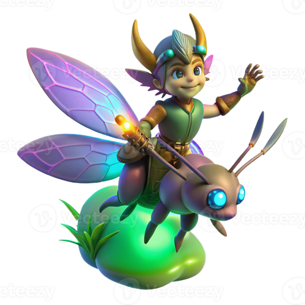 elegant rustic A Mischievous Pixie Riding a Giant Firef exclusive png