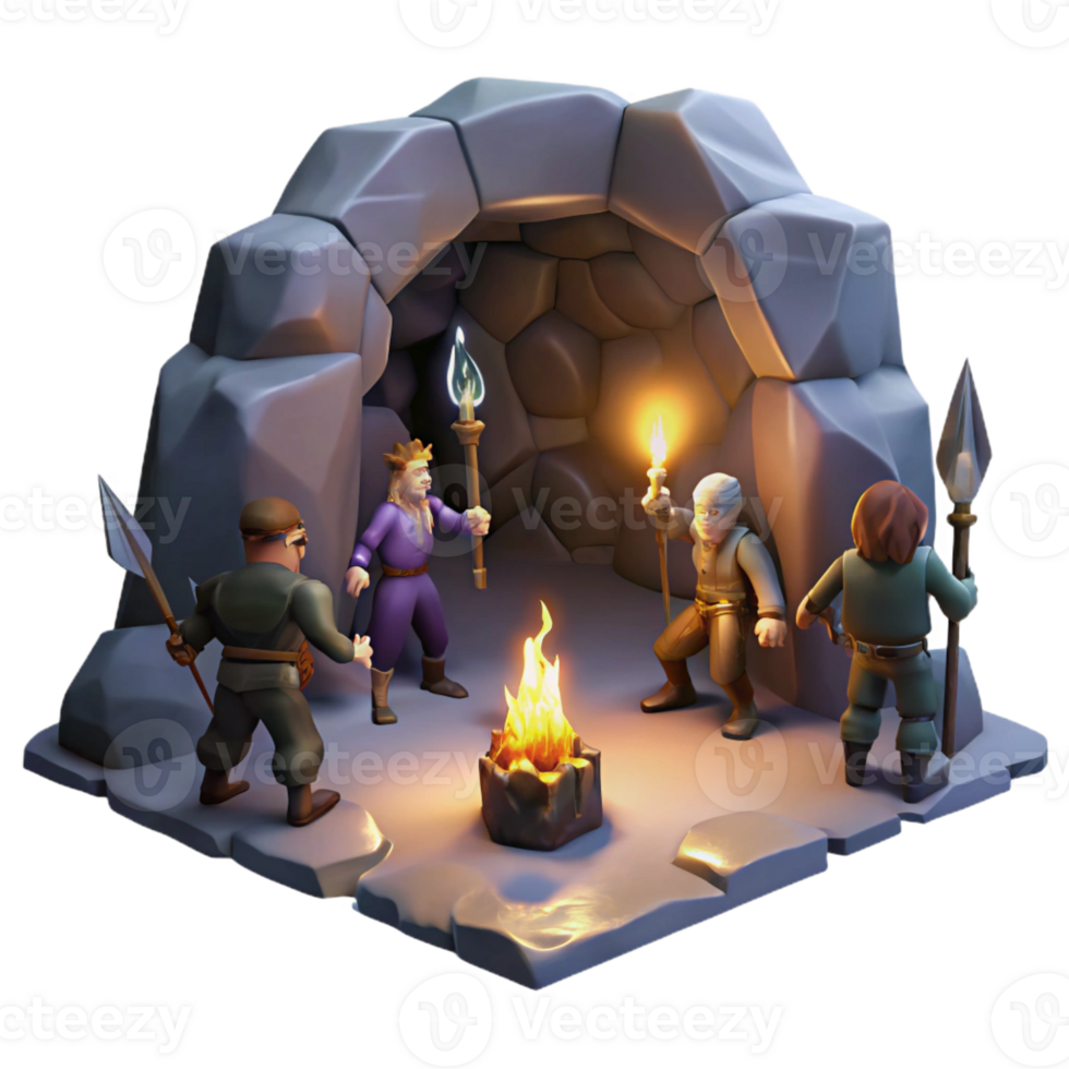serene modern A Group of Adventurers Exploring a Dark C detailed png