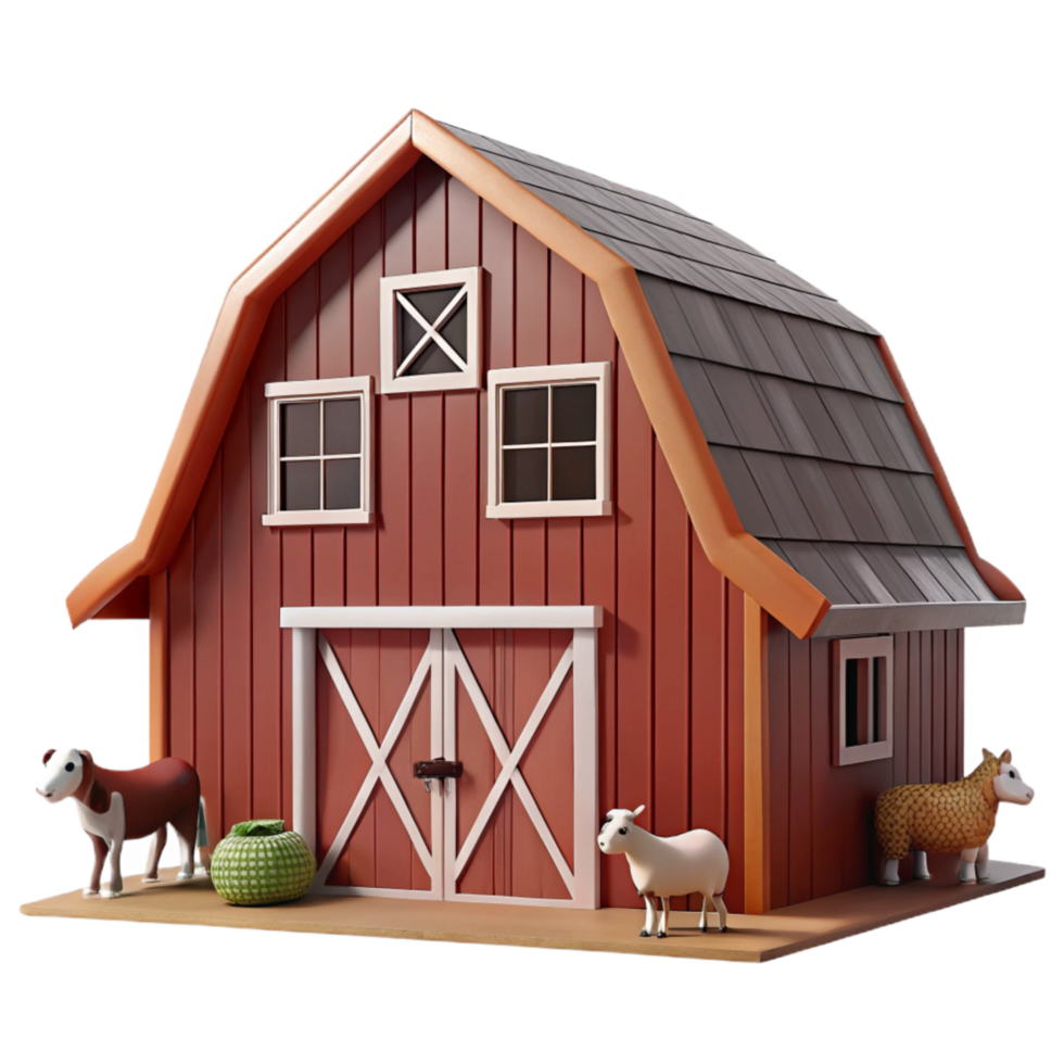 wonderful vintage Barn with Animals Inside Front View Transparent authentic png