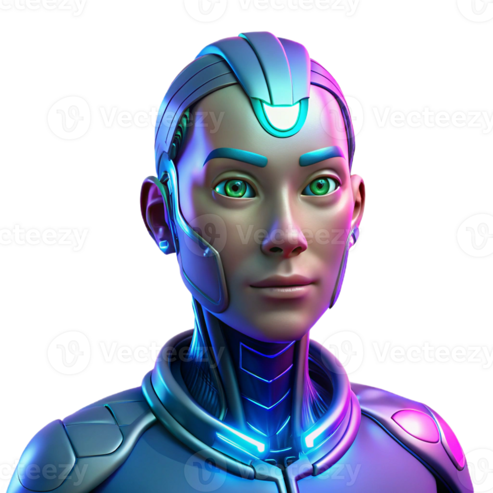 vibrant artistic Portrait of a Cyborg with Glowing Blue Ci genuine png