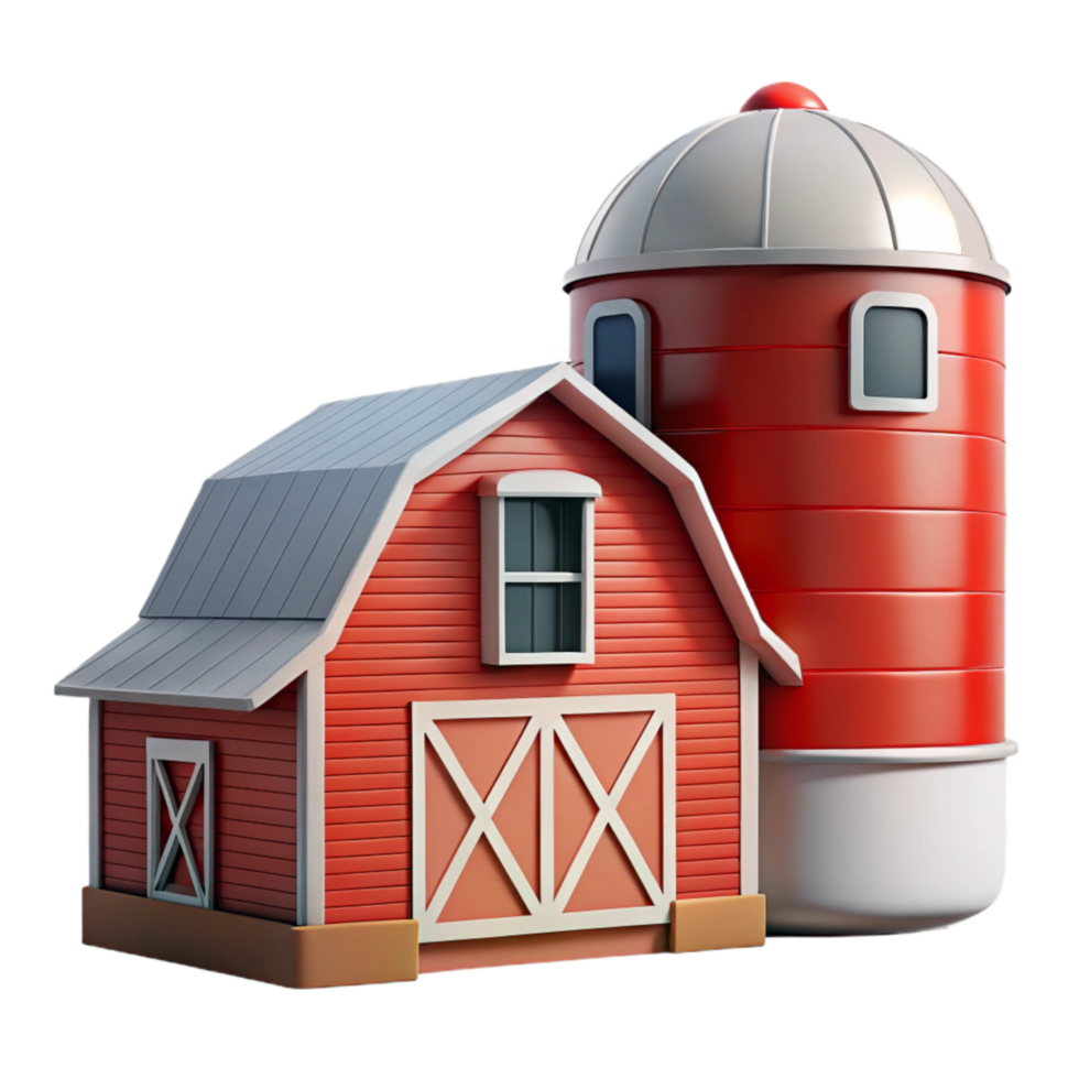 stunning classic Barn with Silo Red and White Cutout Element authentic png