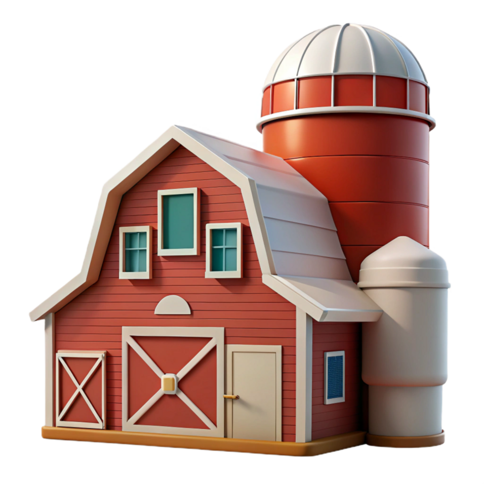 vibrant creative Barn with Silo Red and White Cutout Element premium png
