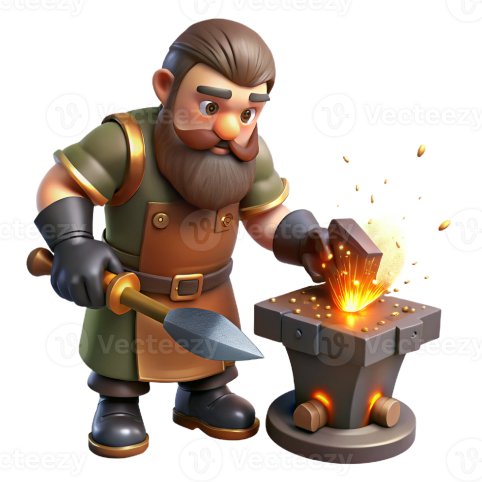 serene rustic A Stoic Dwarf Blacksmith Forging a Magi 4K png