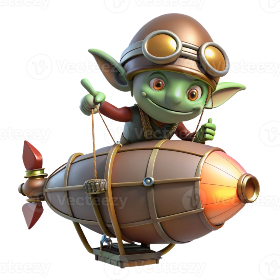 extraordinary modern A Mischievous Goblin Piloting a Steampunk high resolution png