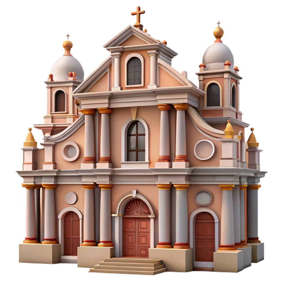 serene vintage Baroque Church Facade Transparent Background high resolution png