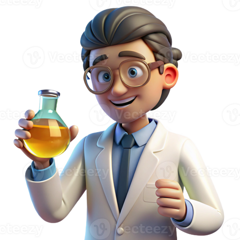dramatic rustic Portrait of a Curious Scientist with Glas 4K png