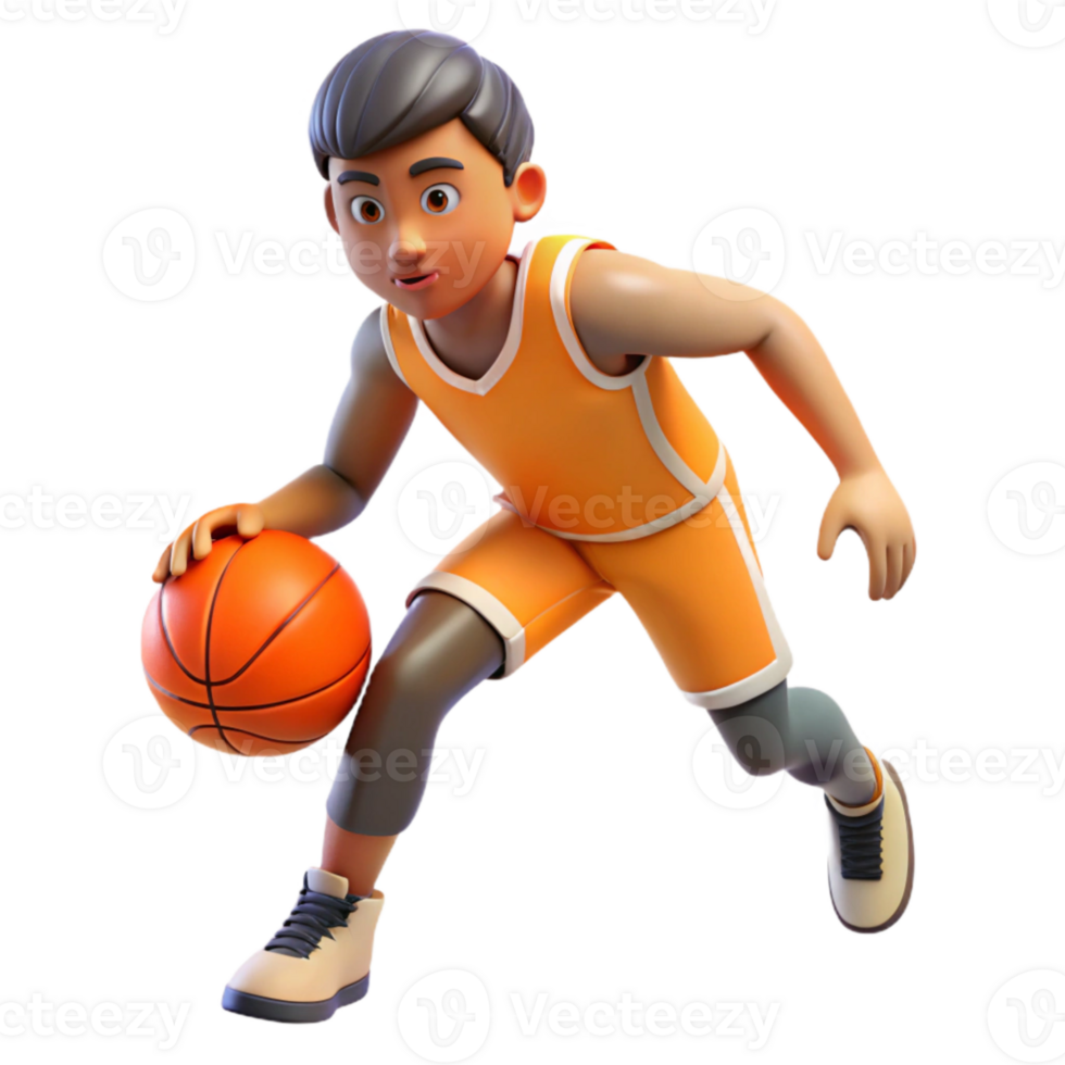 beautiful contemporary Basketball Player Dribbling Orange Ball premium png
