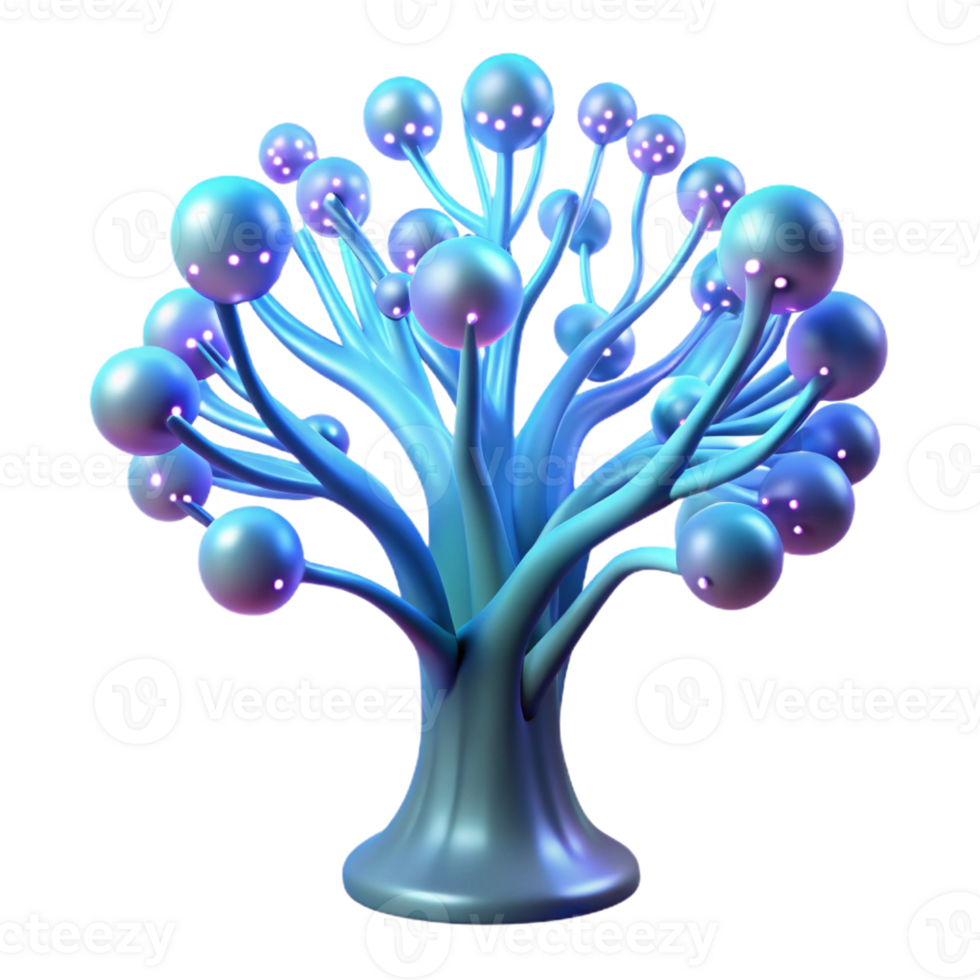 serene artistic A Bioluminescent Tree with Data Streams Fl high resolution png