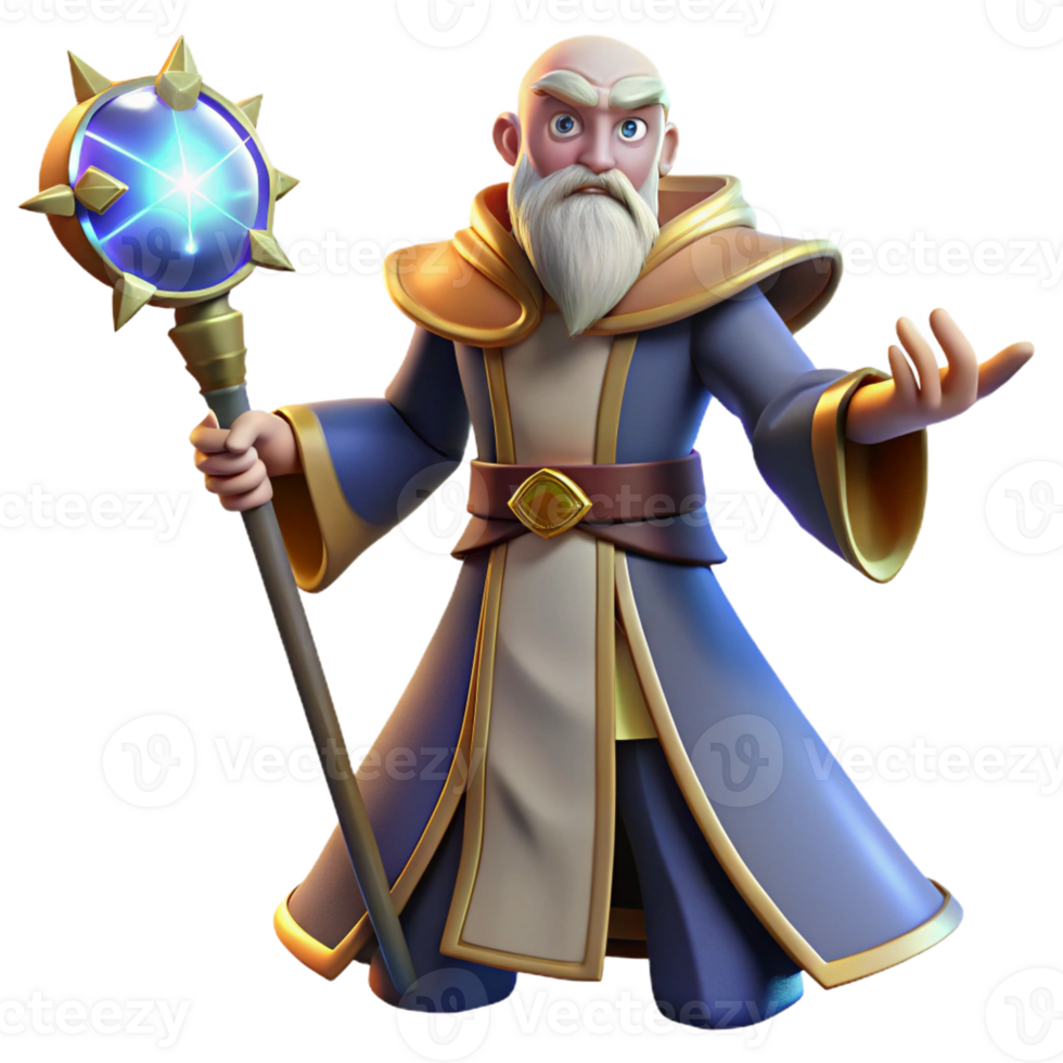 serene rustic A Powerful Wizard Wielding a Staff Topped authentic png