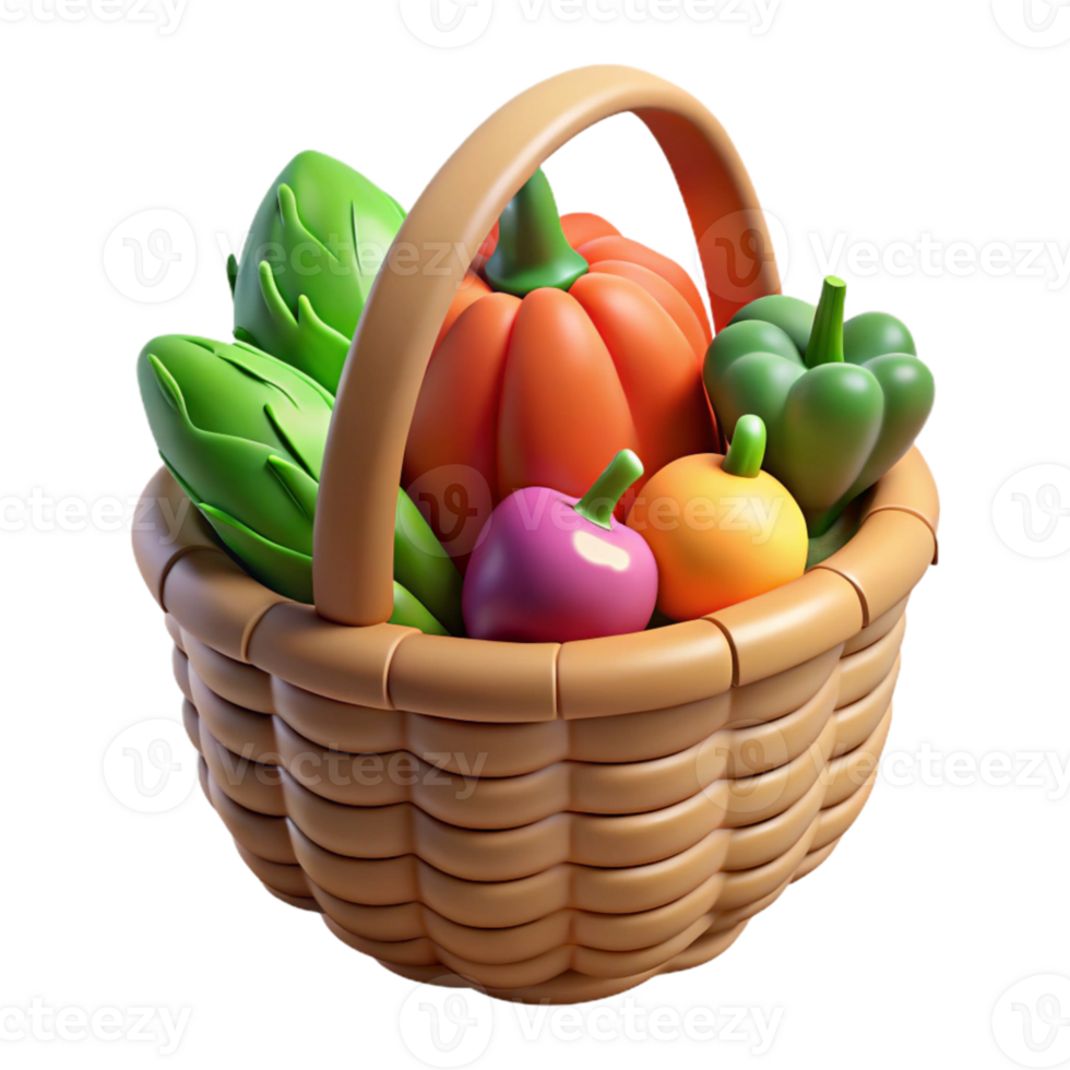 impressive abstract Basket of Vegetables on Transparent Background high resolution png