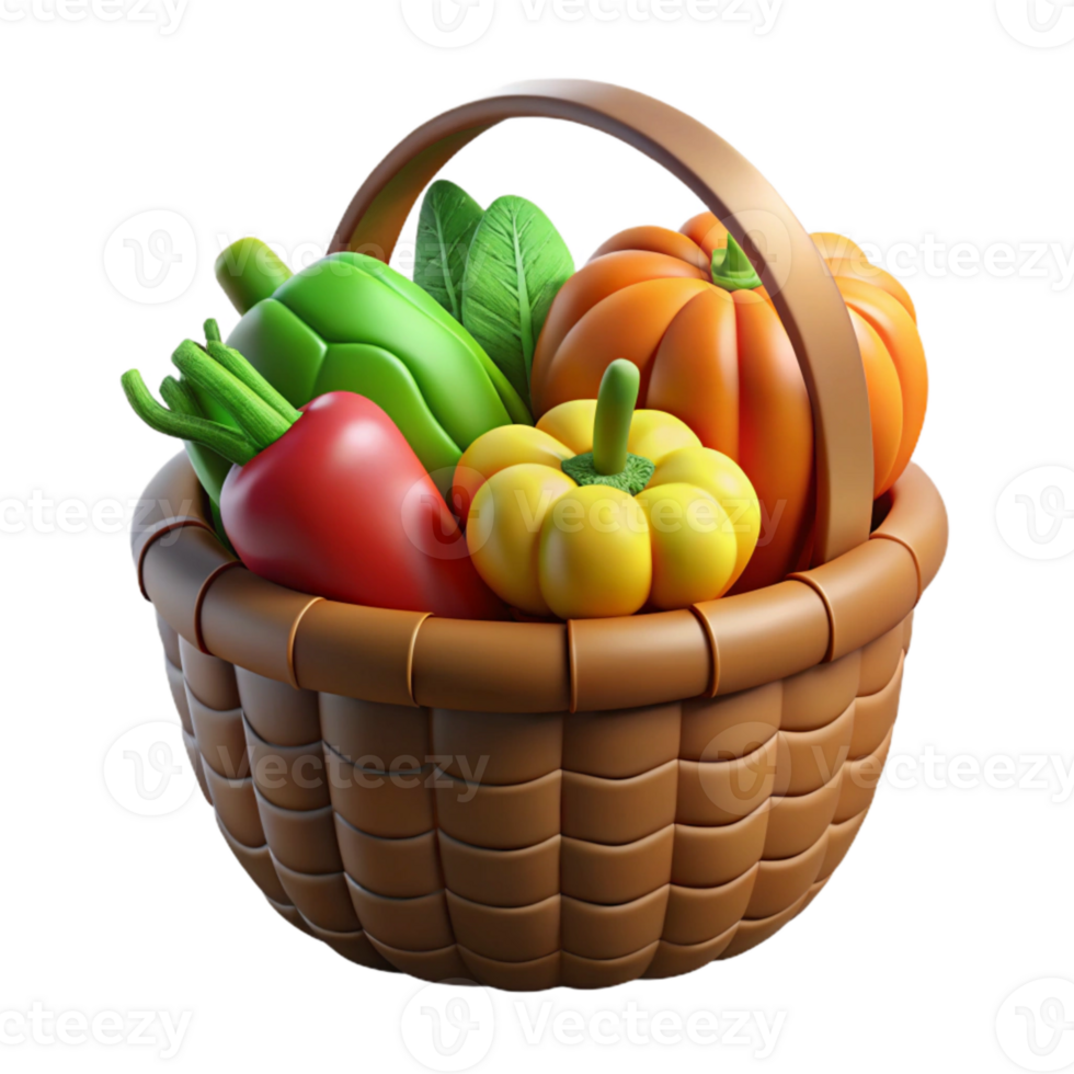 beautiful traditional Basket of Vegetables Side View authentic png