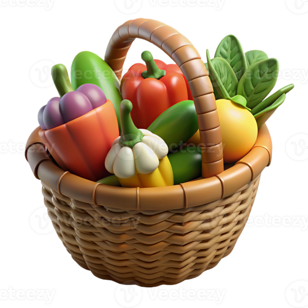 wonderful vintage Basket of Vegetables on Transparent Background png