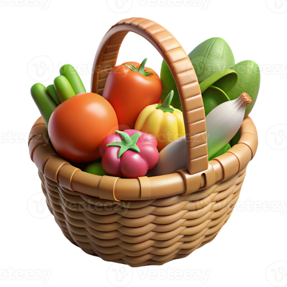 wonderful artistic Basket of Vegetables Side View high quality png