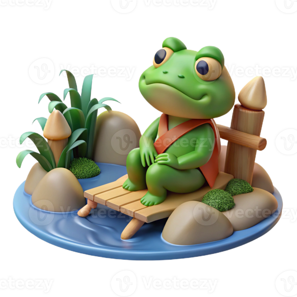 impressive vintage A Serene Kappa Relaxing by a Riverbank high quality png