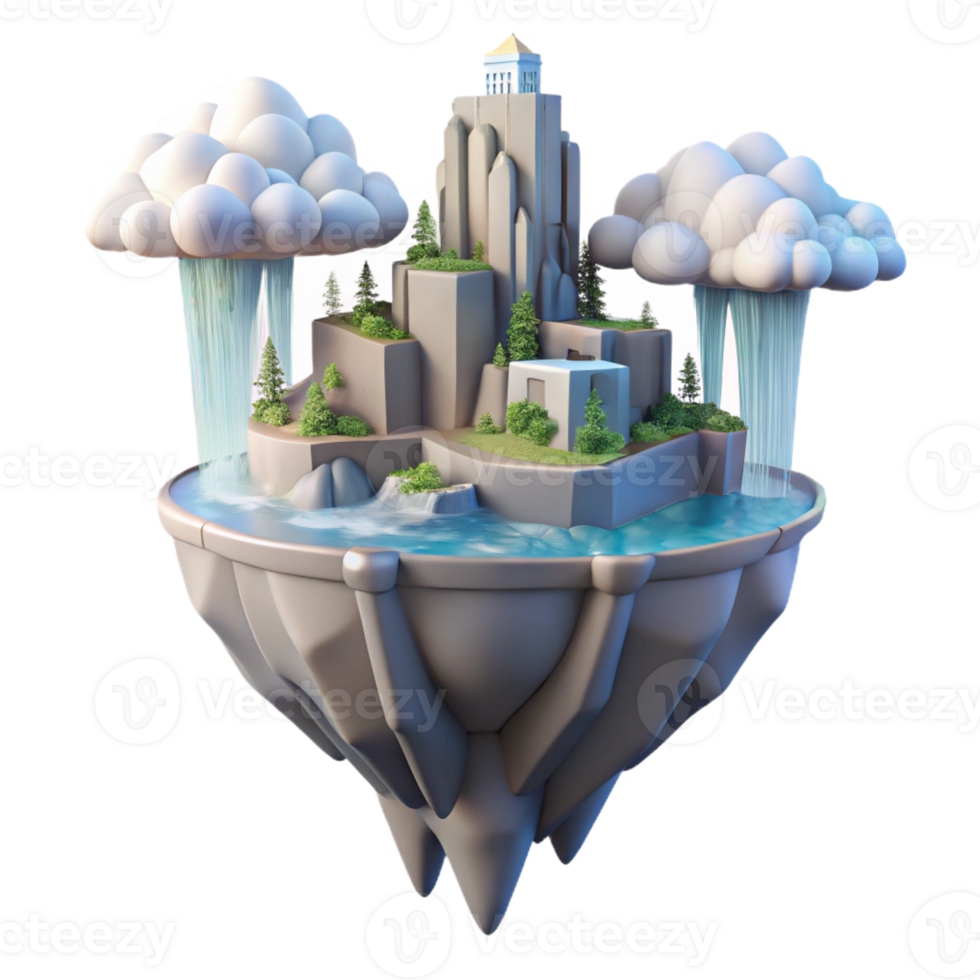 wonderful artistic Floating Island City with Waterfalls Casca exclusive png
