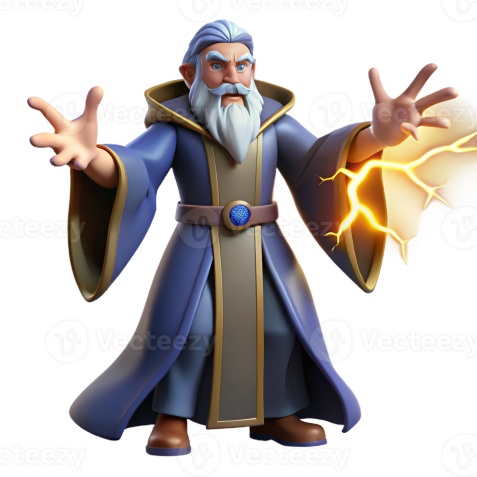 elegant rustic A Powerful Wizard Casting a Spell Lightn professional png