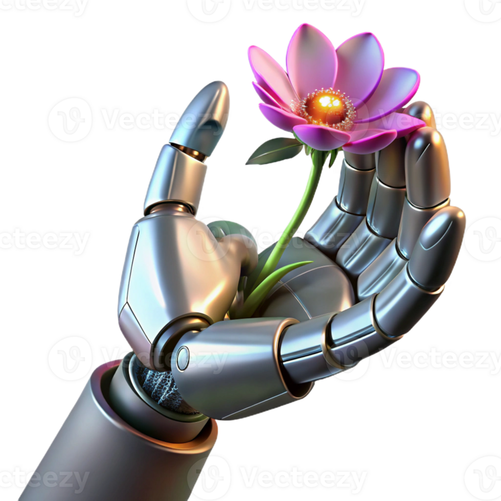 serene traditional A Robotic Hand Holding a Delicate Flower exclusive png