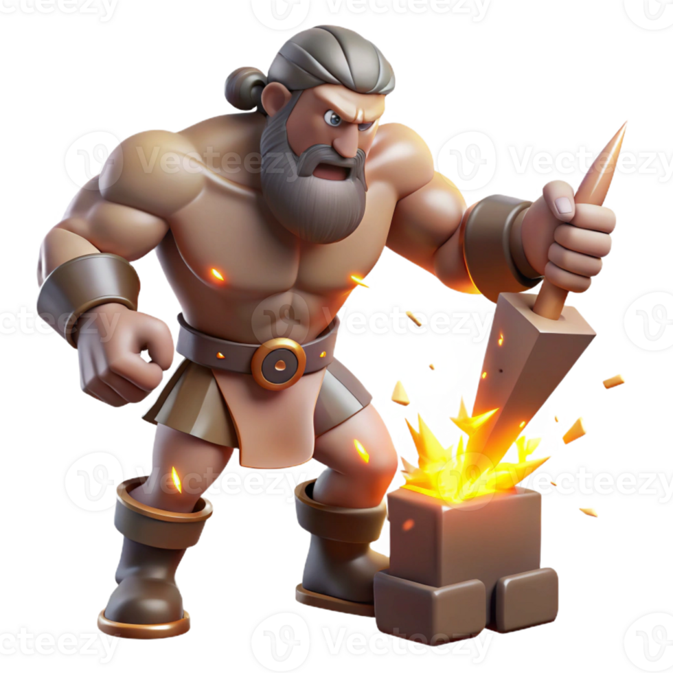 serene rustic A Powerful Cyclops Forging a Thunderbolt F professional png