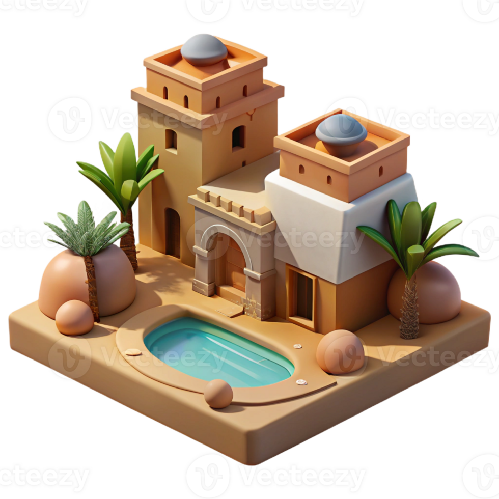 beautiful abstract A Desert Oasis with Traditional Mud Brick original png