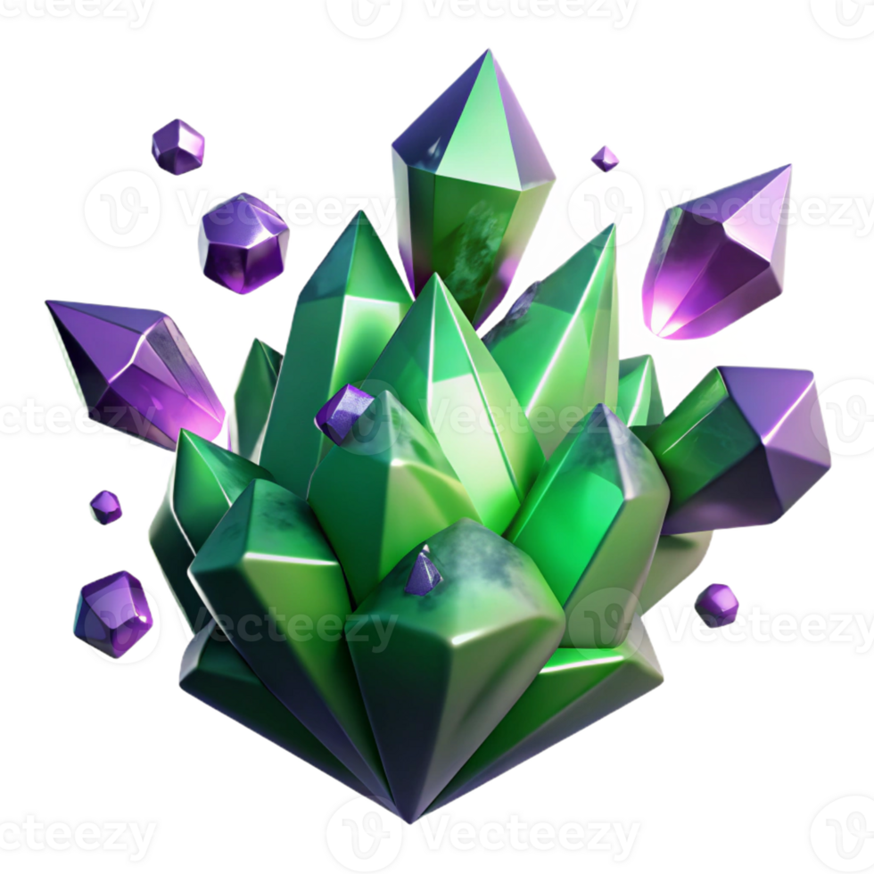wonderful traditional Amethyst and Emerald Crystal Shards 4K png