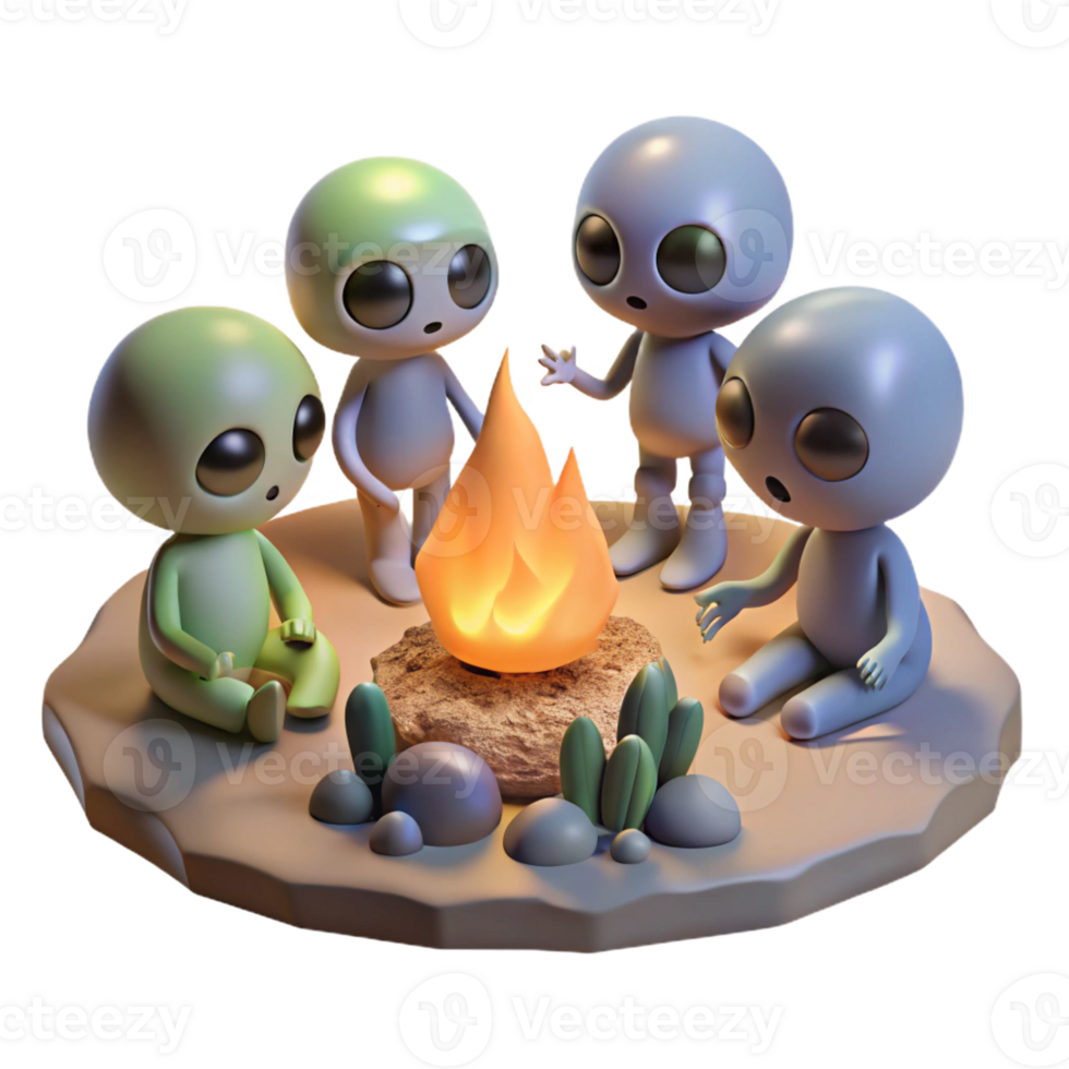 extraordinary artistic A Group of Aliens Gathered Around a Campf premium png