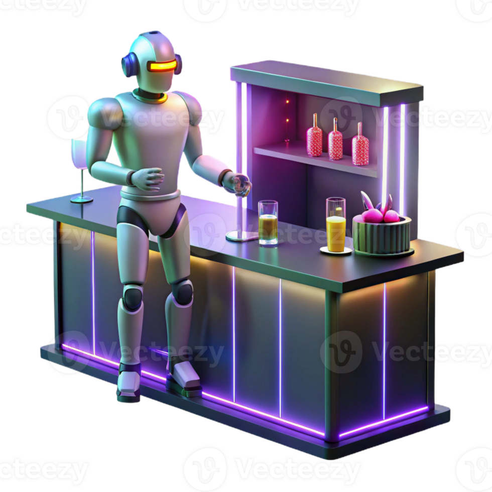 wonderful contemporary Robot Bartender in Futuristic Bar exclusive png