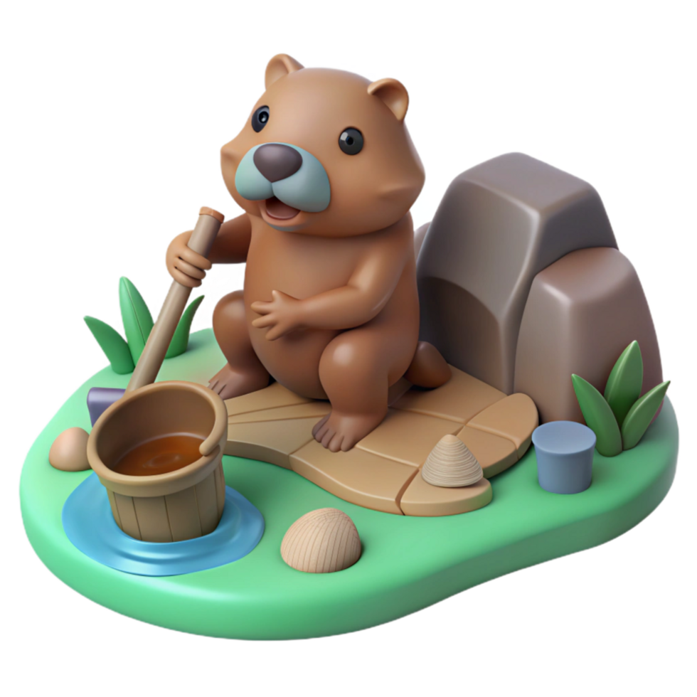 beautiful traditional Beaver Building Dam River Scene high resolution png
