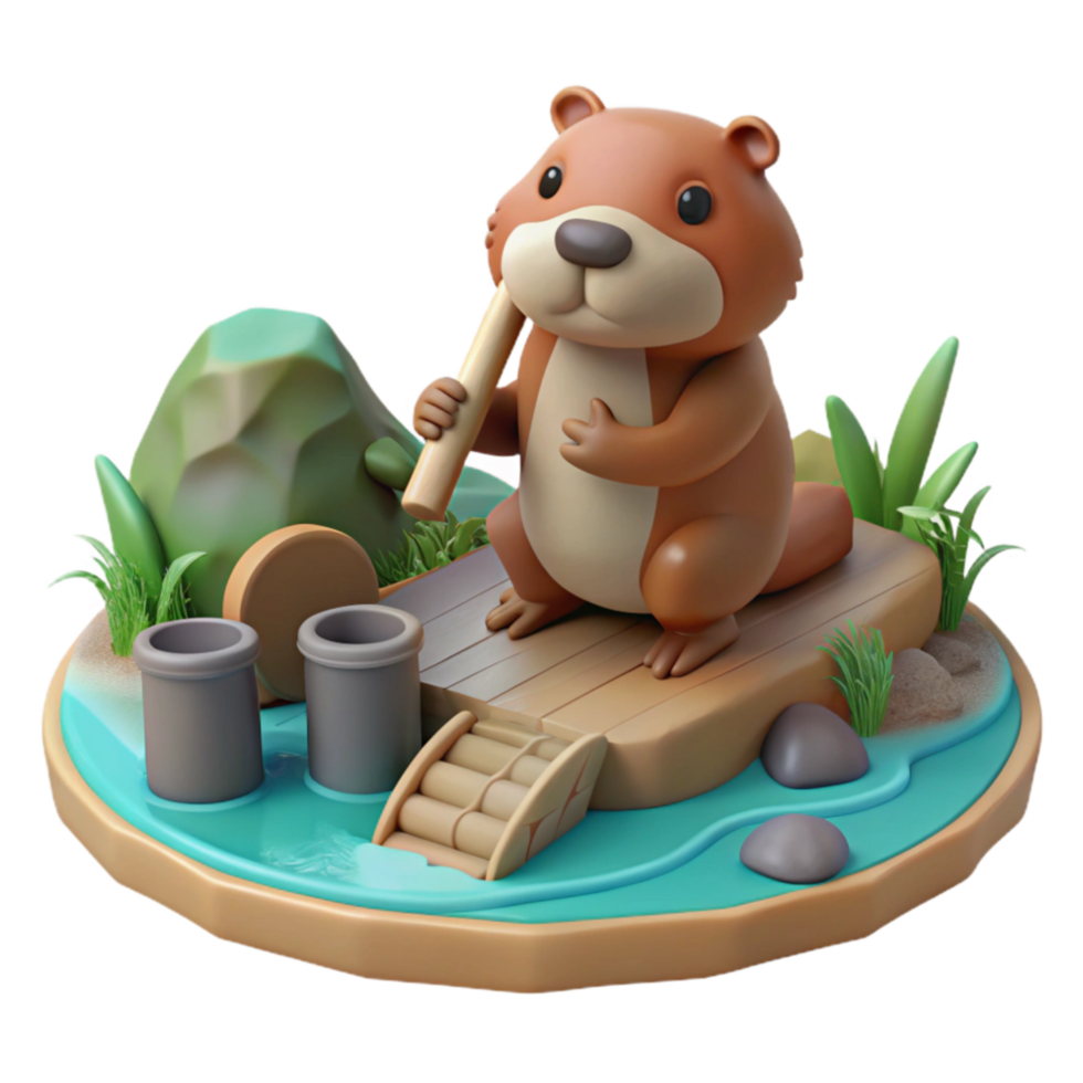 wonderful classic Beaver Building Dam River Scene premium png