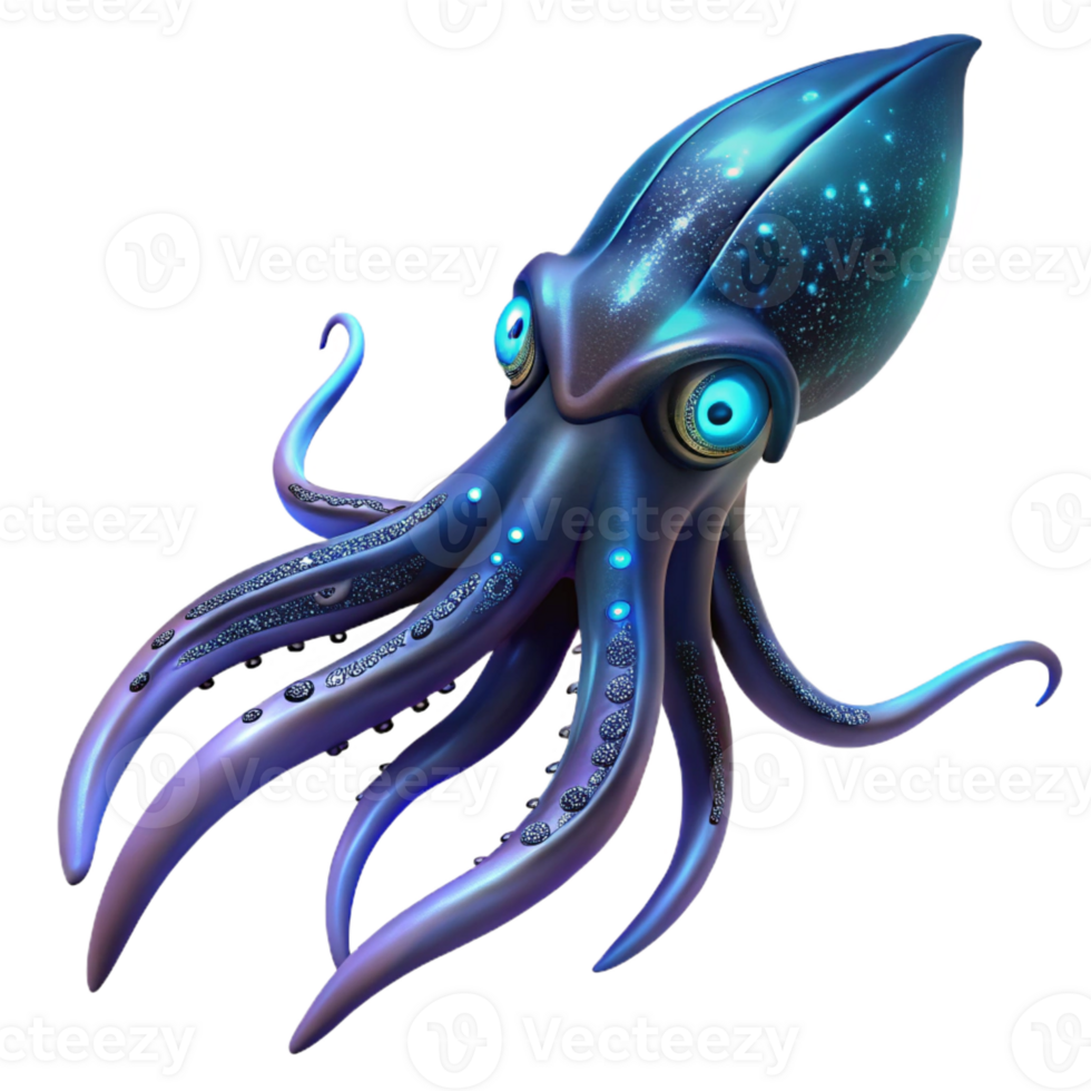 beautiful artistic A Giant Squid Swimming in the Deep Ocean detailed png