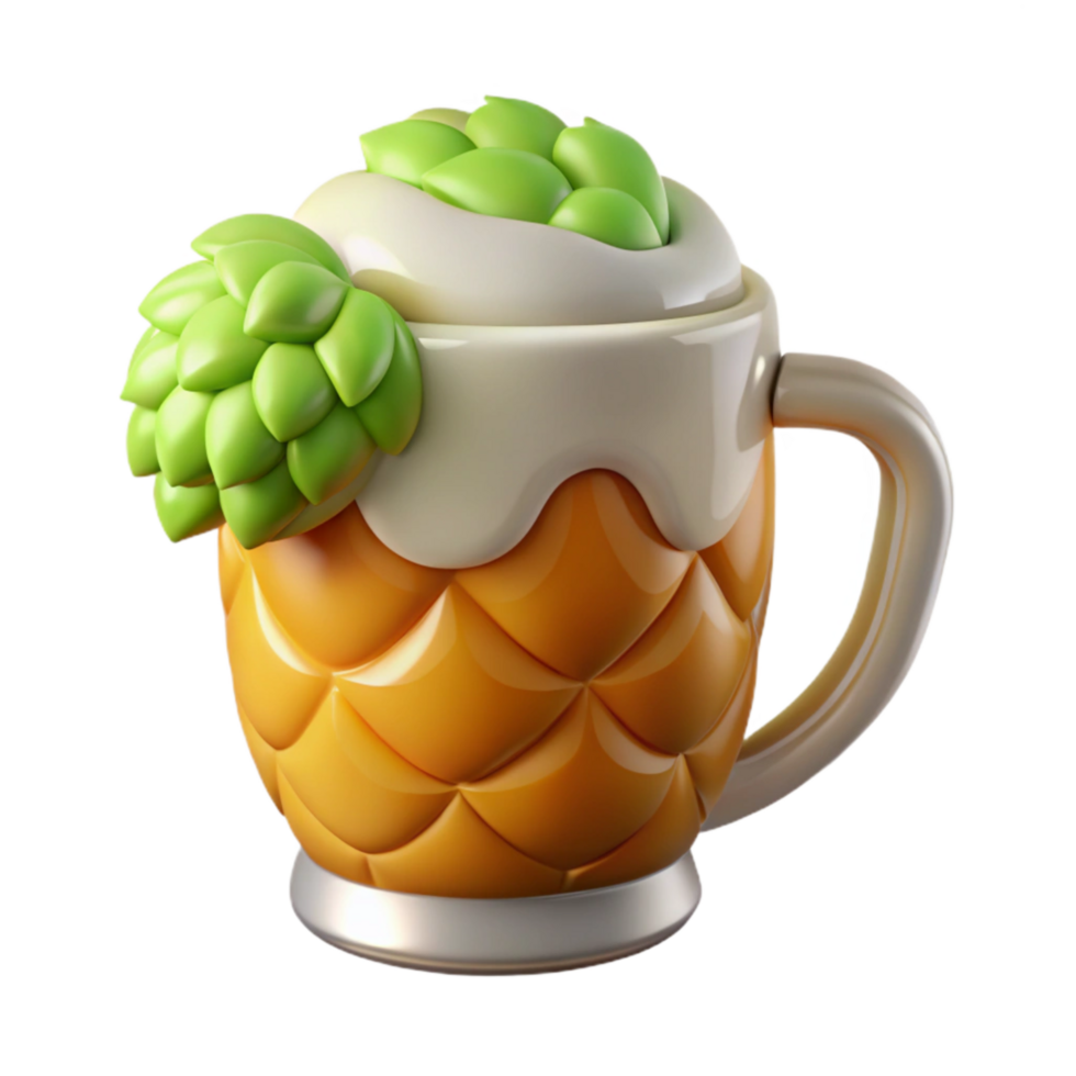elegant rustic Beer Glass with Hops Design Transparent Background premium png
