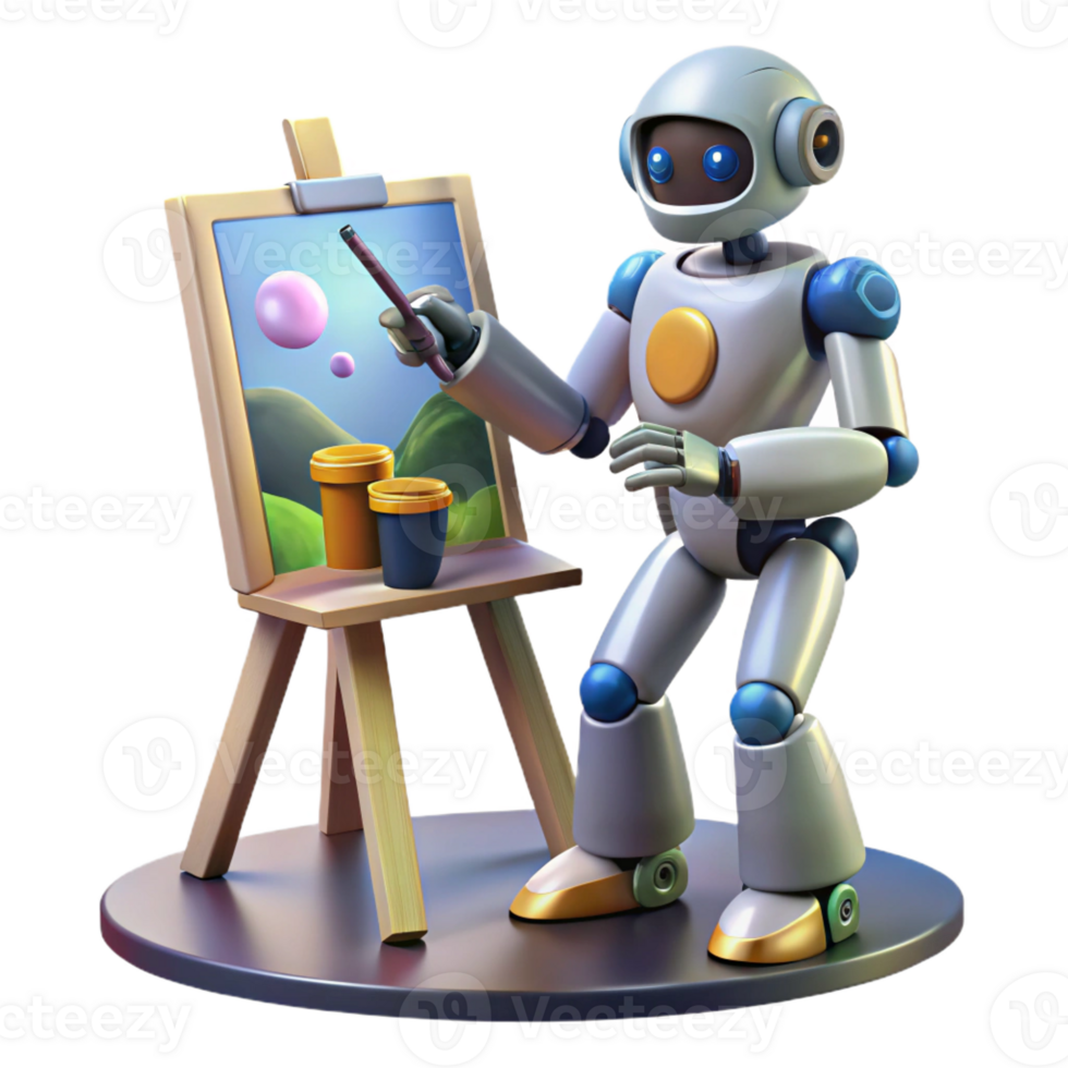 elegant minimalist A Robot Artist Painting a Futuristic Lan genuine png