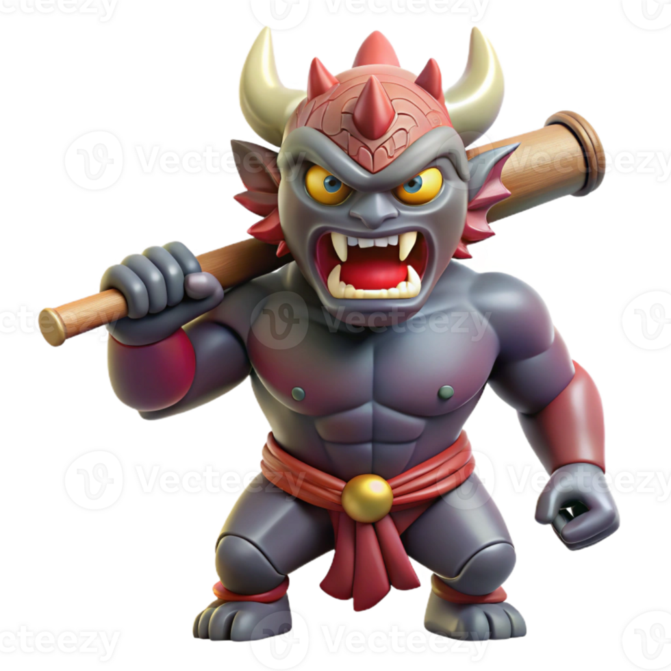 wonderful vintage A Powerful Oni Wielding a Kanabo Club premium png