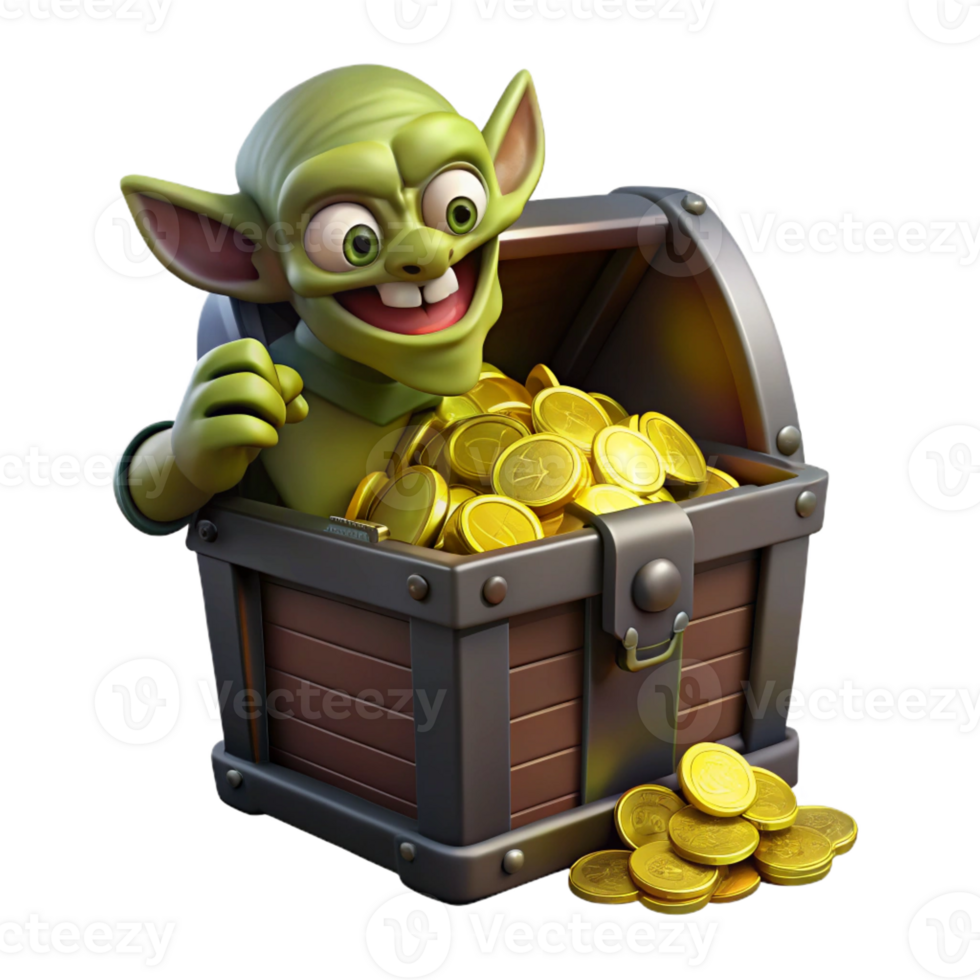 magnificent creative A Mischievous Goblin Hiding in a Treasure detailed png