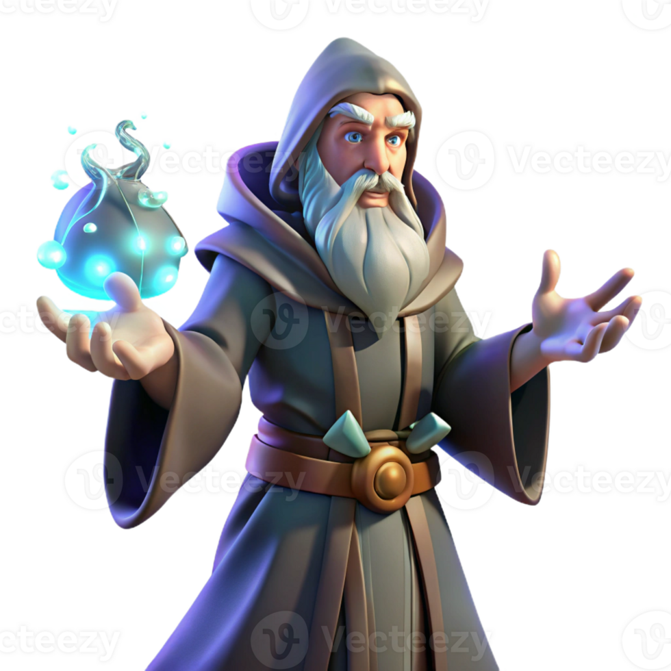 dramatic minimalist A Wise Old Wizard Casting a Spell Glowin png