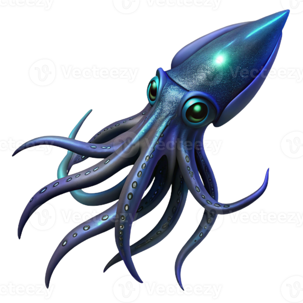 beautiful modern A Giant Squid Swimming in the Deep Ocean original png