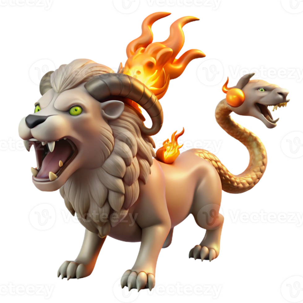 vibrant contemporary A Chimera Breathing Fire Its Lion Goa detailed png