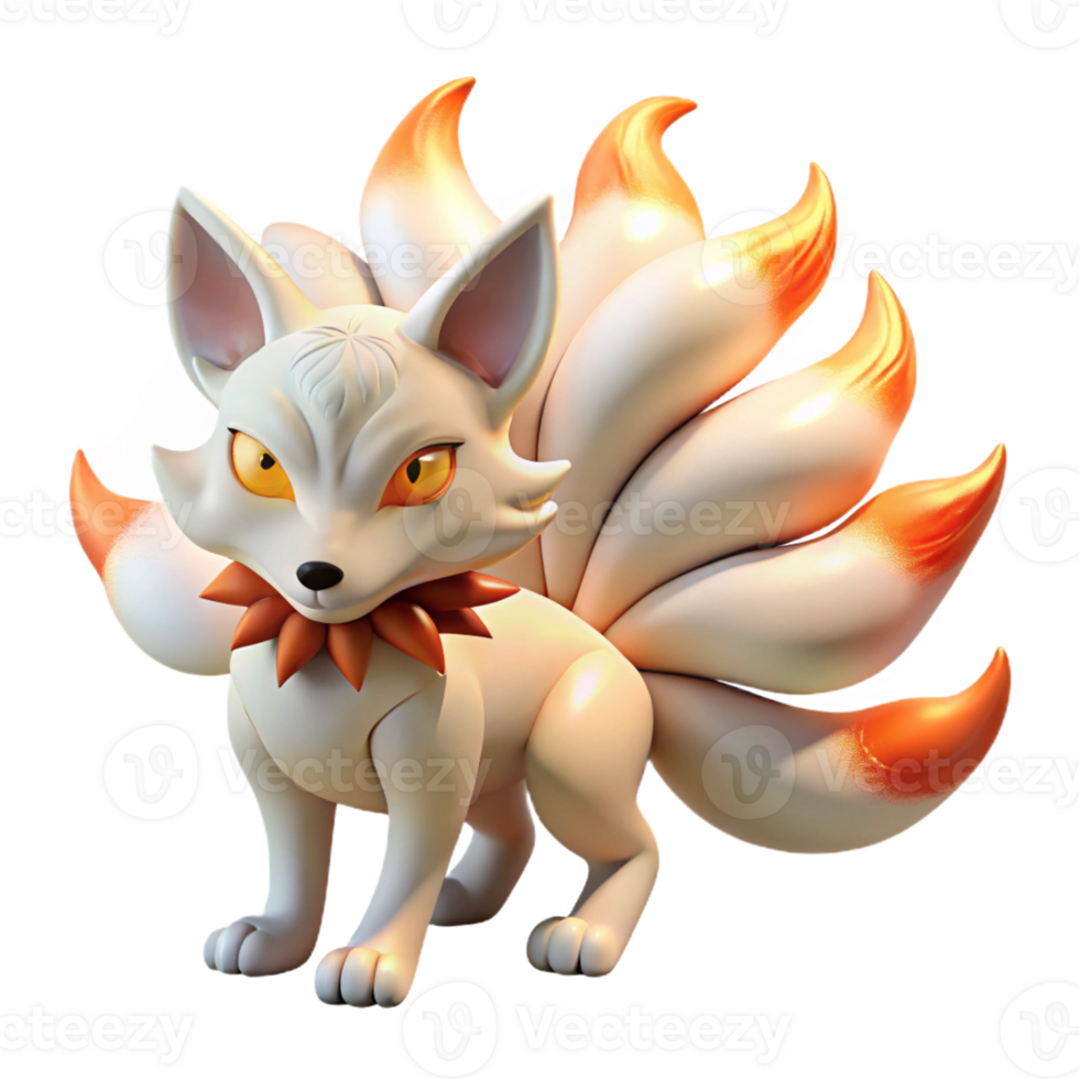 beautiful artistic A Cunning Kitsune with Nine Tails Glowi 4K png