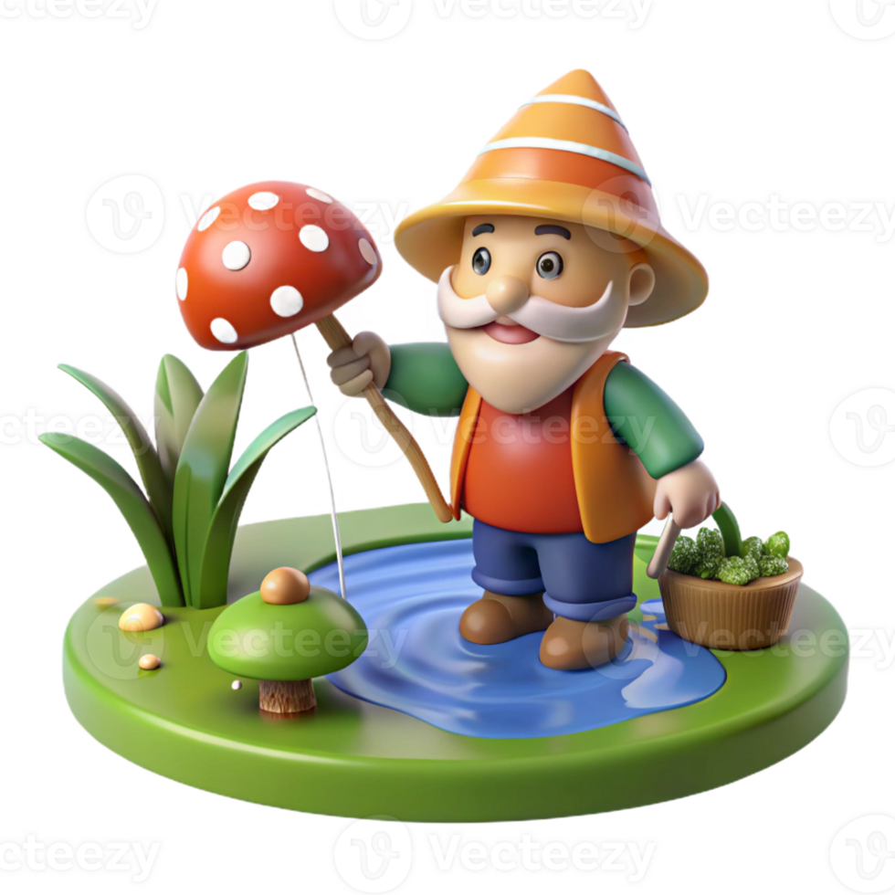 impressive modern A Playful Gnome Fishing in a Mushroom Shap high quality png
