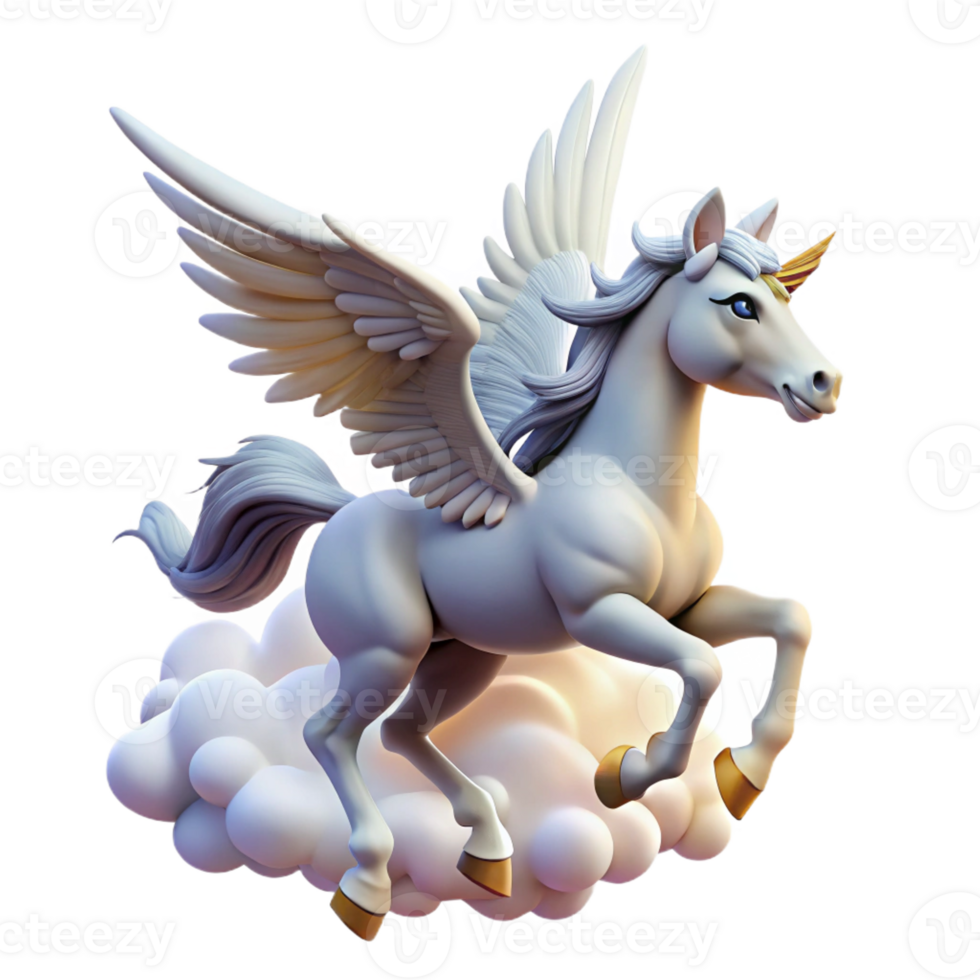 serene creative A Graceful Pegasus Flying Through the Clou high quality png