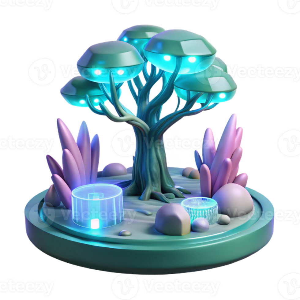 beautiful minimalist Bioluminescent Tree in Futuristic Landscape original png