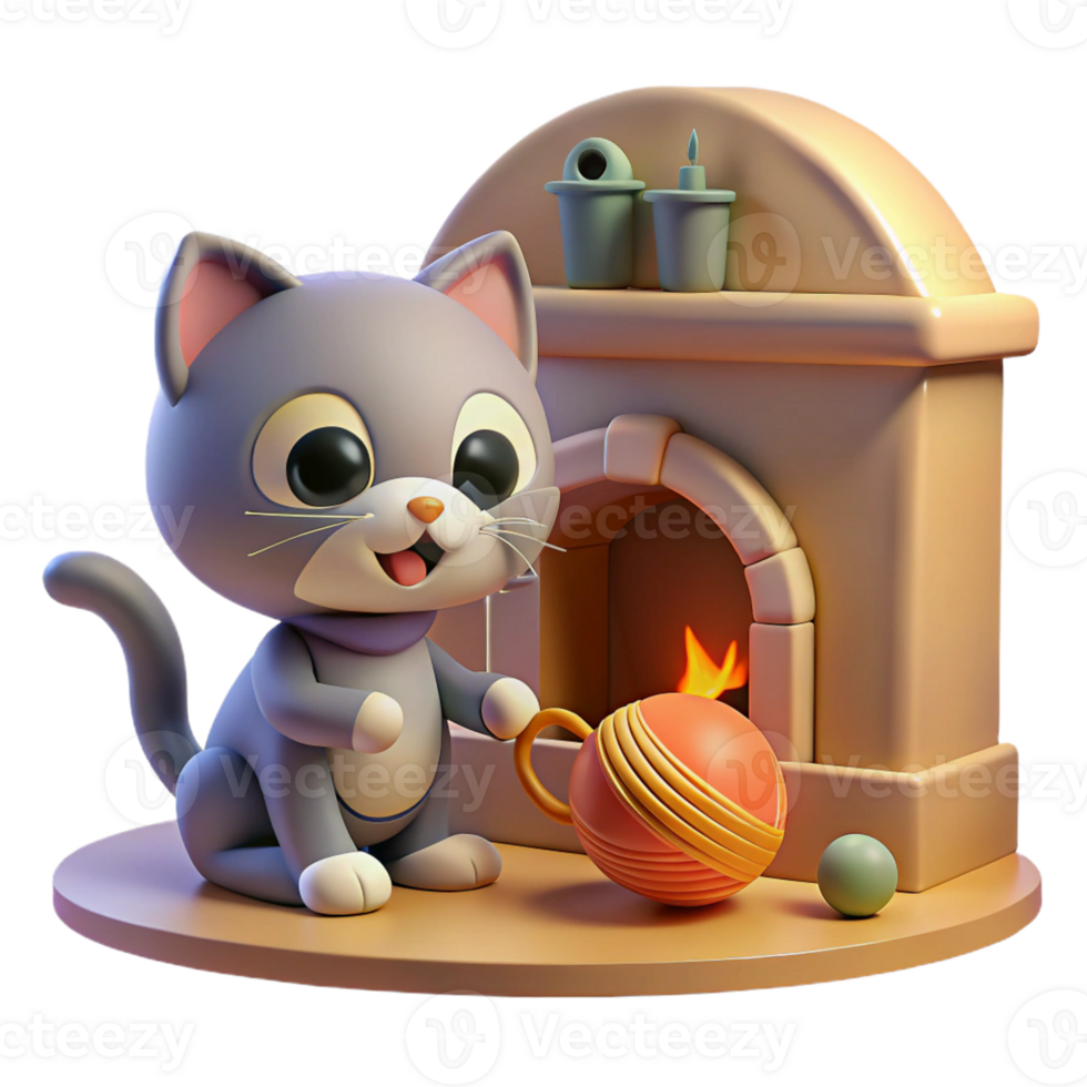dramatic traditional A Playful Kitten Batting at a Ball of Yar high resolution png