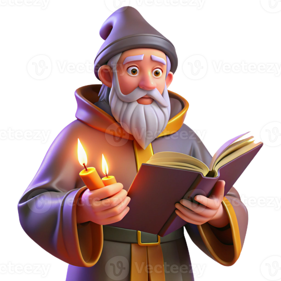 extraordinary artistic A Wise Old Wizard Studying a Magic Book W high quality png