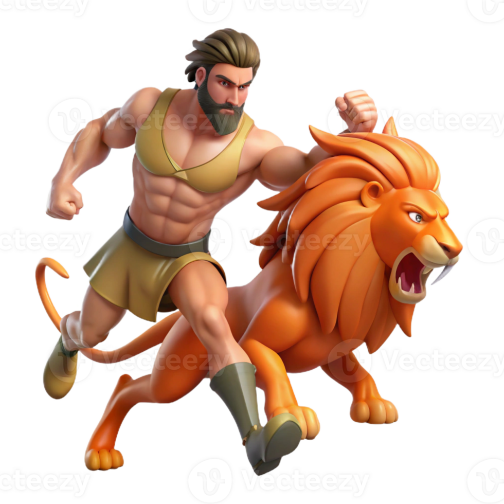 stunning traditional A Heroic Hercules Battling the Nemean Lio high quality png