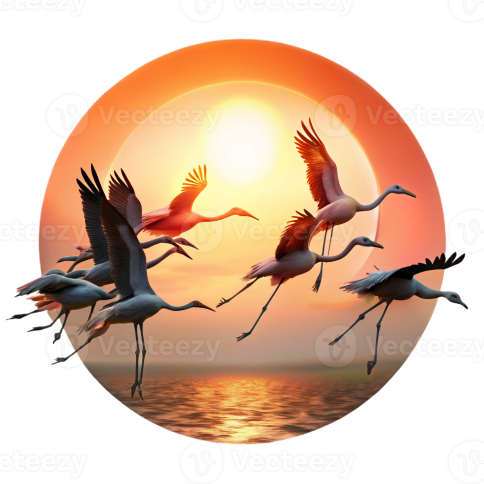 magnificent contemporary A Flock of Flamingos Taking Flight Agains exclusive png
