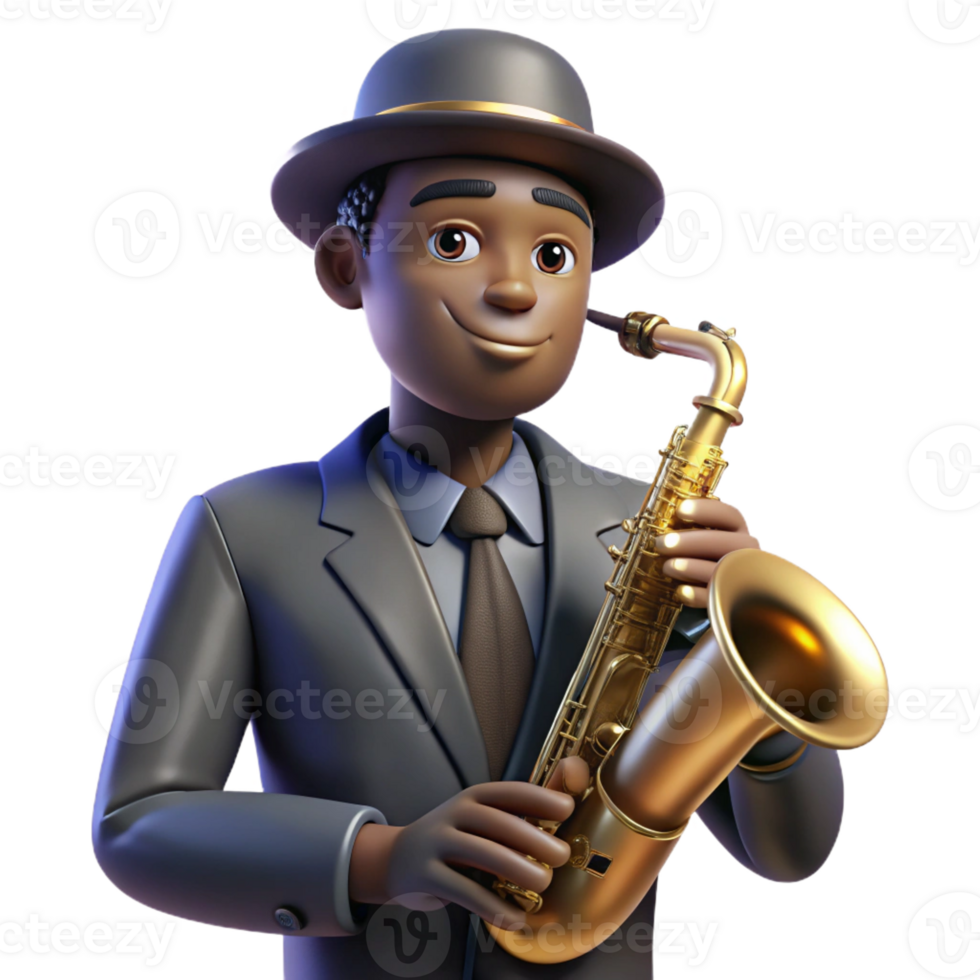 serene vintage Portrait of a Soulful Musician with a Sax authentic png