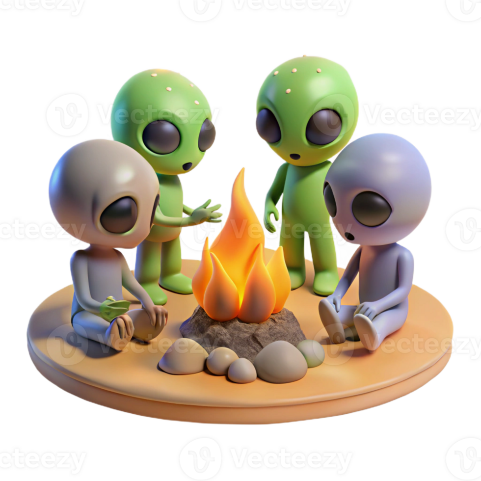 stunning minimalist A Group of Aliens Gathered Around a Campf high resolution png
