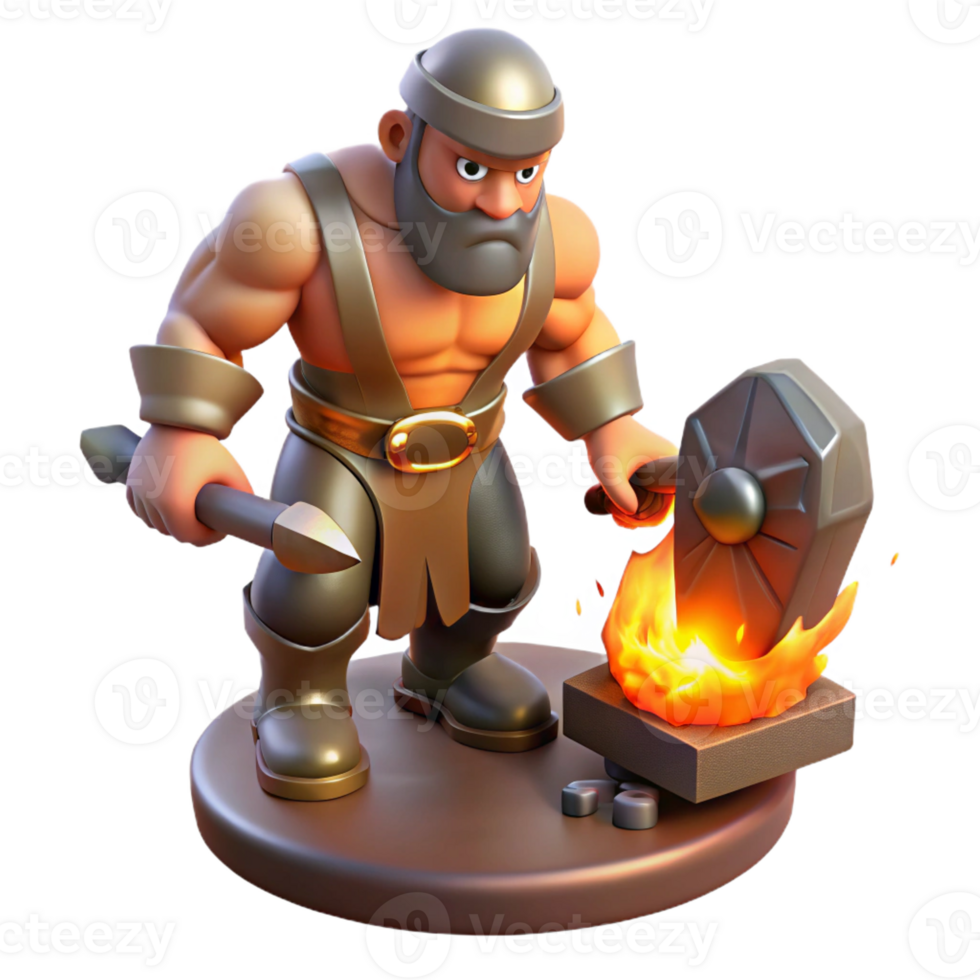 vibrant vintage Cyclops Forging a Weapon 4K png