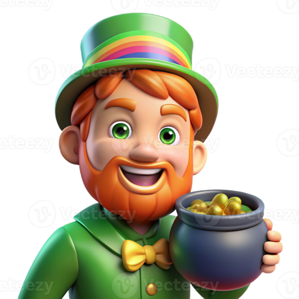 vibrant contemporary Portrait of a Mischievous Leprechaun With high resolution png